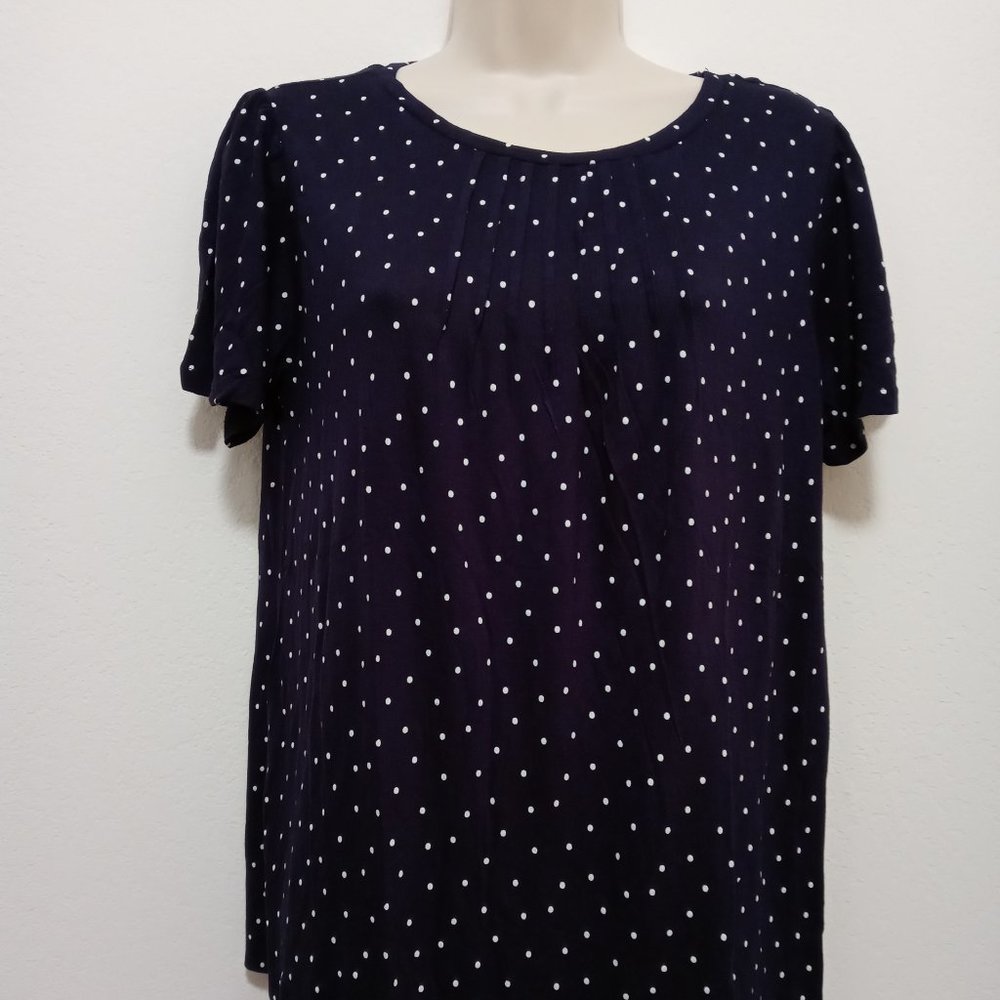 NWT LOFT Polk Dot SS Navy Blouse Soft Rayon